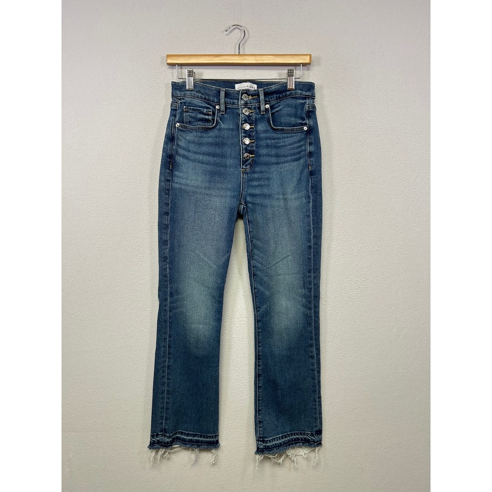 Boho LOFT Womens 26 Blue High Rise Button Fly Kick Crop Raw Hem Jeans